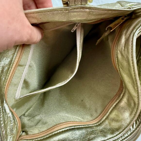 SAS VTG Diane Gold Leather Handbag Purse Tote Bag With Keychain Glam READ - Picture 10 of 12